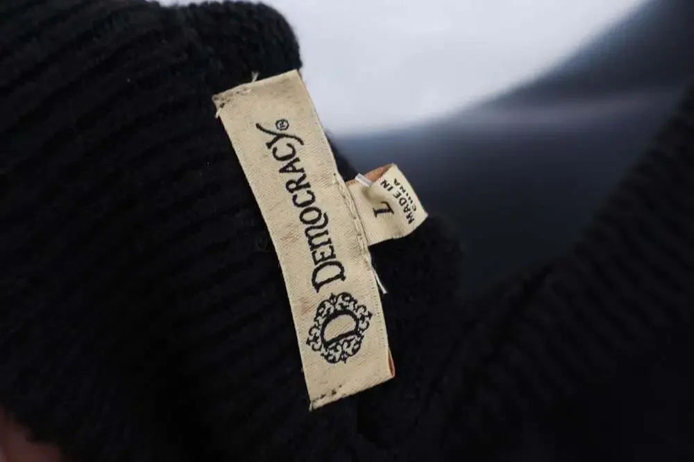 Democracy Womens Size Large Black Sweater Oversized Button Side Slit Hem